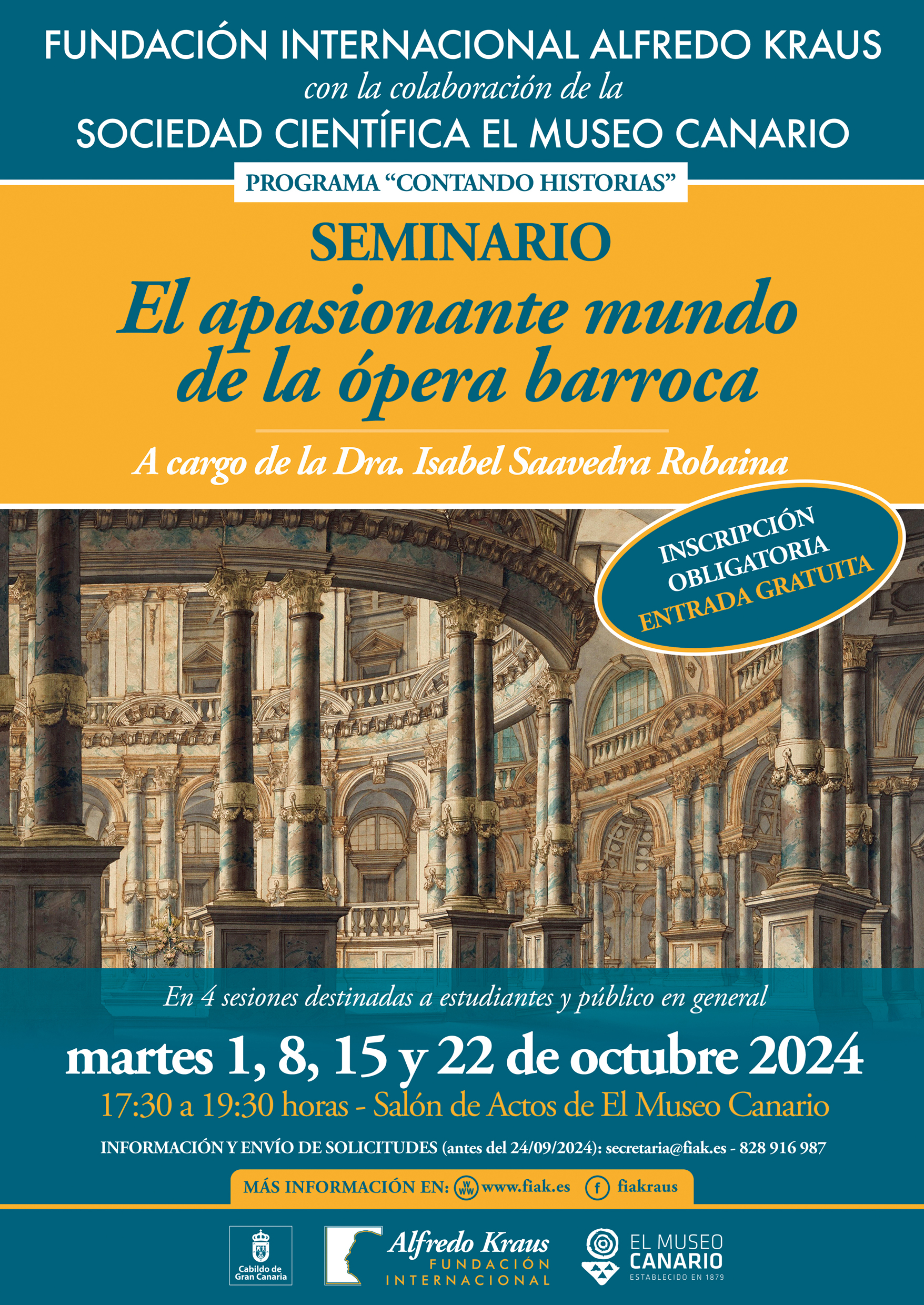 La Fundación Internacional Alfredo Kraus organiza el seminario ‘El apasionante mundo de la ópera barroca’, a cargo de Isabel Saavedra Robaina, en El Museo Canario
